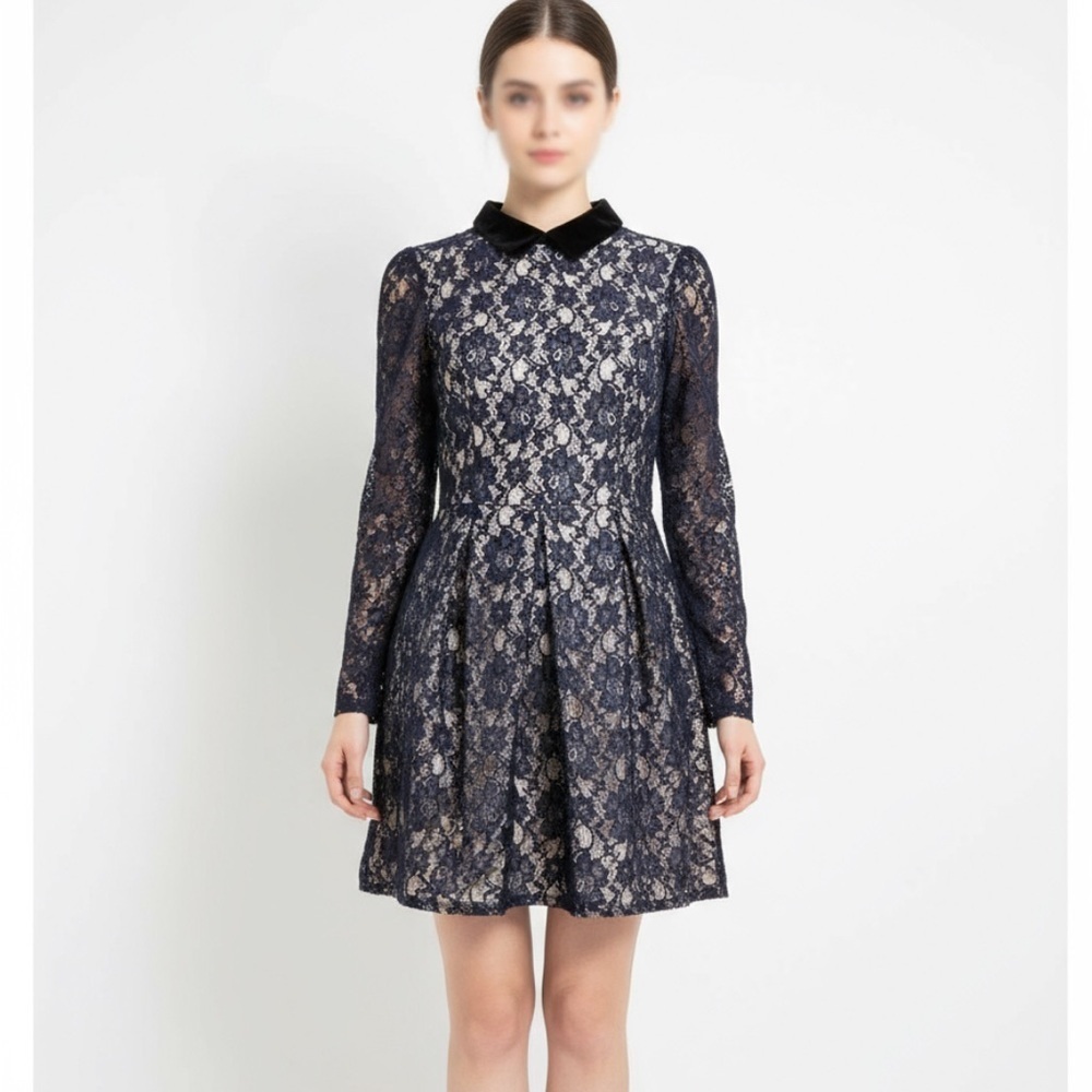 Jill Stuart Blue Peter Pan Lace Dress Long Sleeve size XS PETITE NEW
